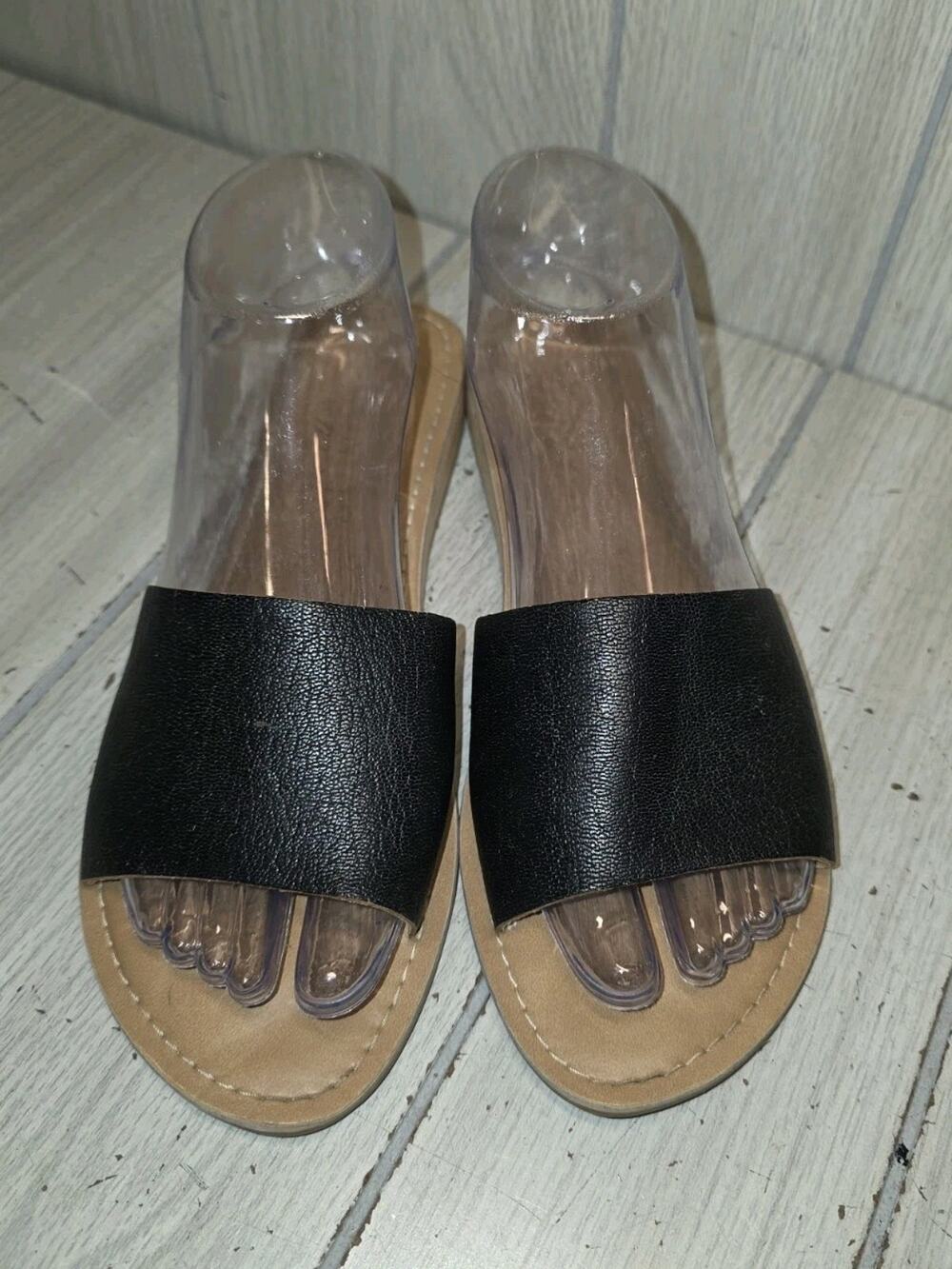 Coconuts By Matisse Tiki Black Leather Sandals Slide Size 8M Summer Vacation